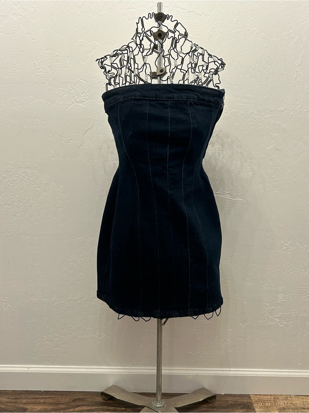 Zara Denim Strapless Mini Dress Dark Wash Bodycon Tube Dress Y2K XS